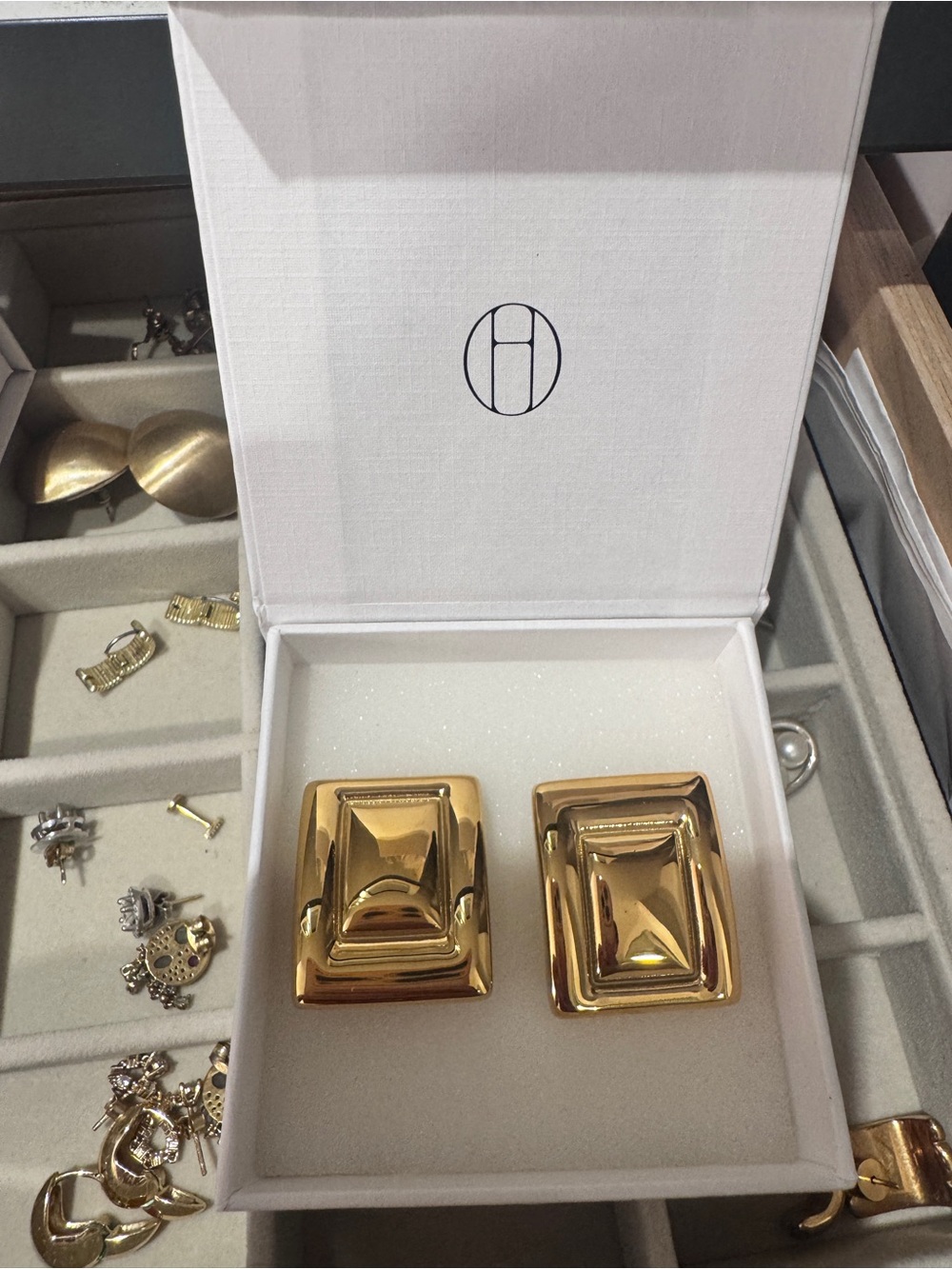 Gold Rectangular Dome Clip-On Earrings